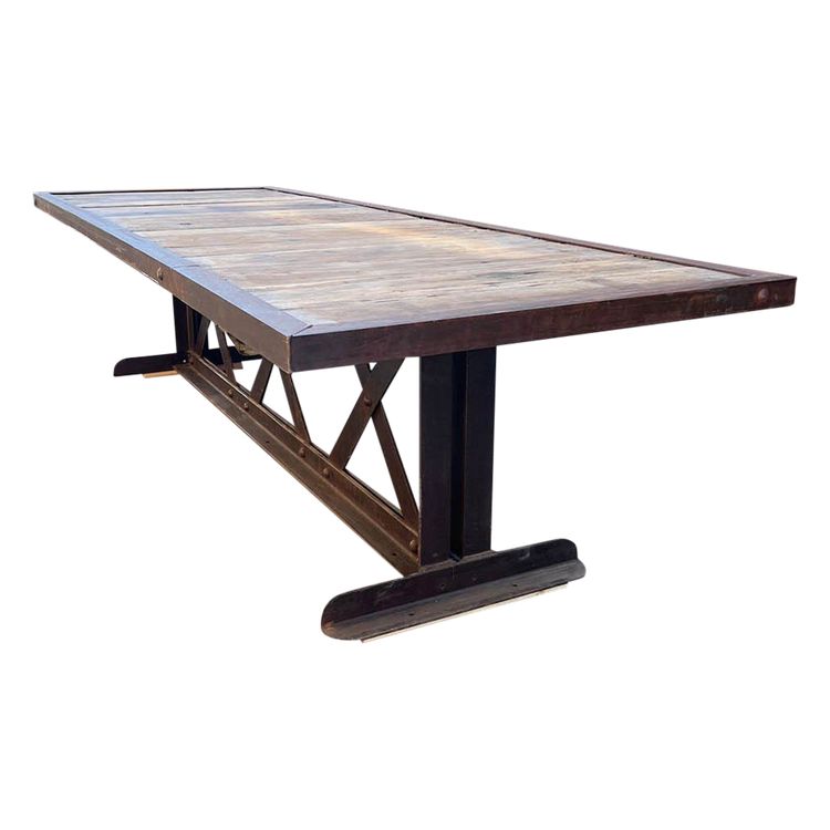 Table with oak top and cast iron base