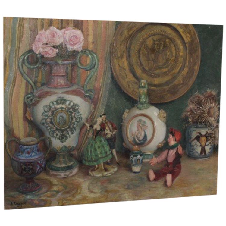 Antikes Ölgemälde auf Leinwand Augusto Baracchi (Modena 1878 – Mailand 1942) 1923 „Sammler“ m