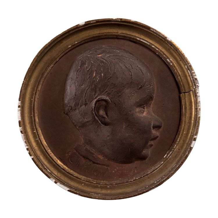 Medaillon aus Terrakotta von Charles Filleul Profil junger Junge XX.