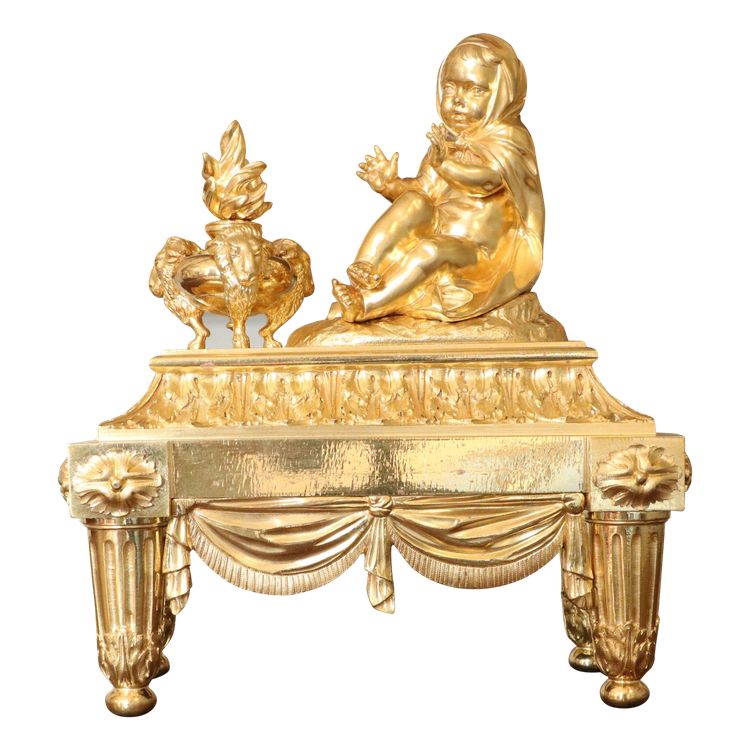 Pair of Louis XVI gilt bronze andirons