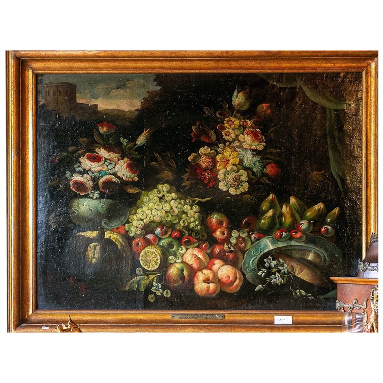 H.S.T. Natura morta con frutta e fiori XVII secolo