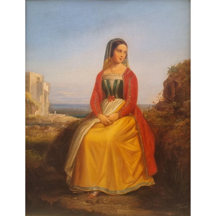 Ecole française du XIXe siècle - Portrait d'une jeune Italienne en costume du XVe siècle