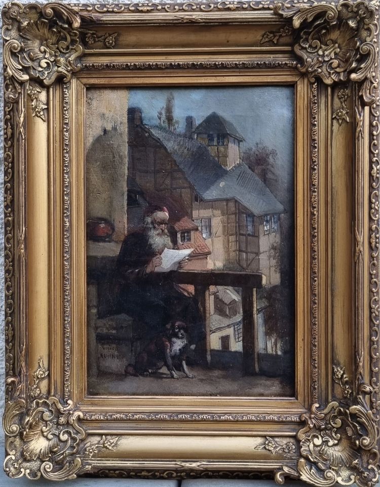 Victor KUHNEN - Il vecchio e il suo cane sul balcone di Bruges