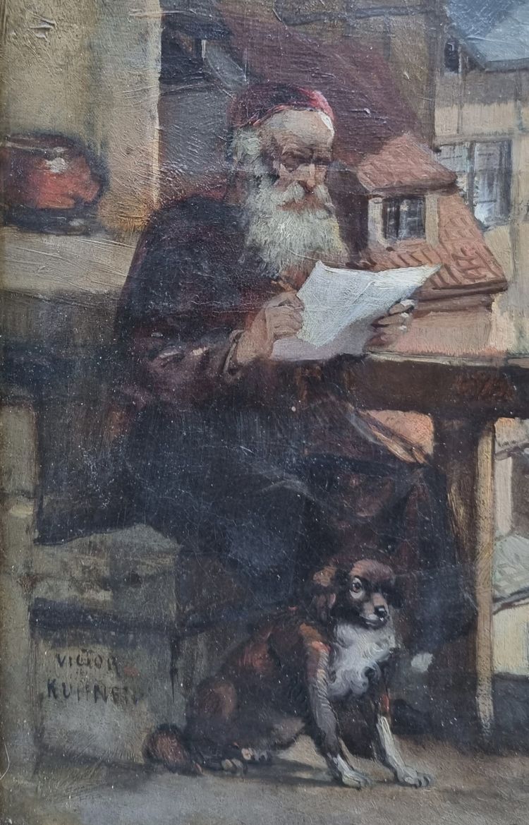 Victor KUHNEN - Il vecchio e il suo cane sul balcone di Bruges