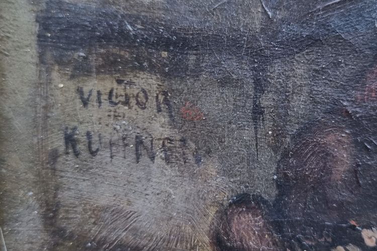 Victor KUHNEN - Il vecchio e il suo cane sul balcone di Bruges