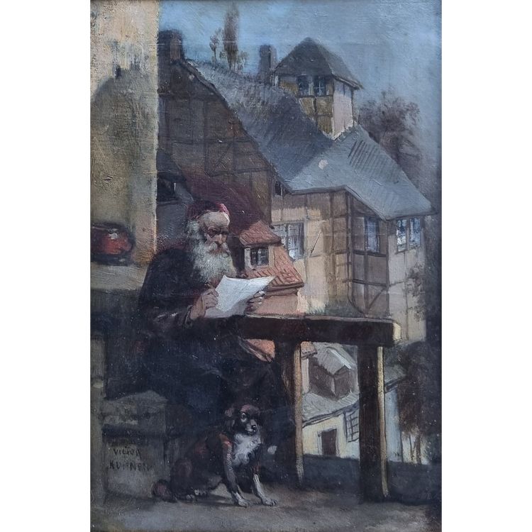 Victor KUHNEN - Il vecchio e il suo cane sul balcone di Bruges