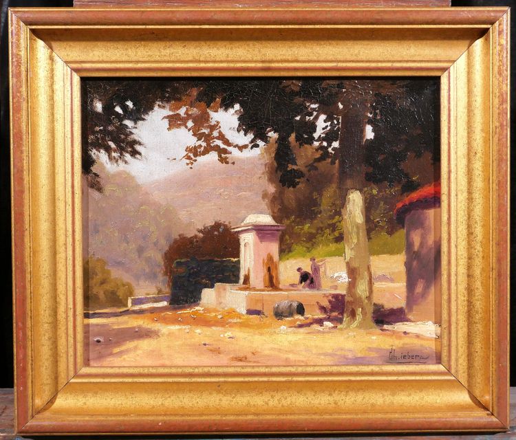 Charles LIEBERT Provence, Brunnen unter Platanen, Gemälde, um 1910-20 Var Landschaft