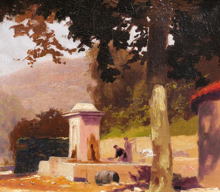 Charles LIEBERT Provence, Brunnen unter Platanen, Gemälde, um 1910-20 Var Landschaft