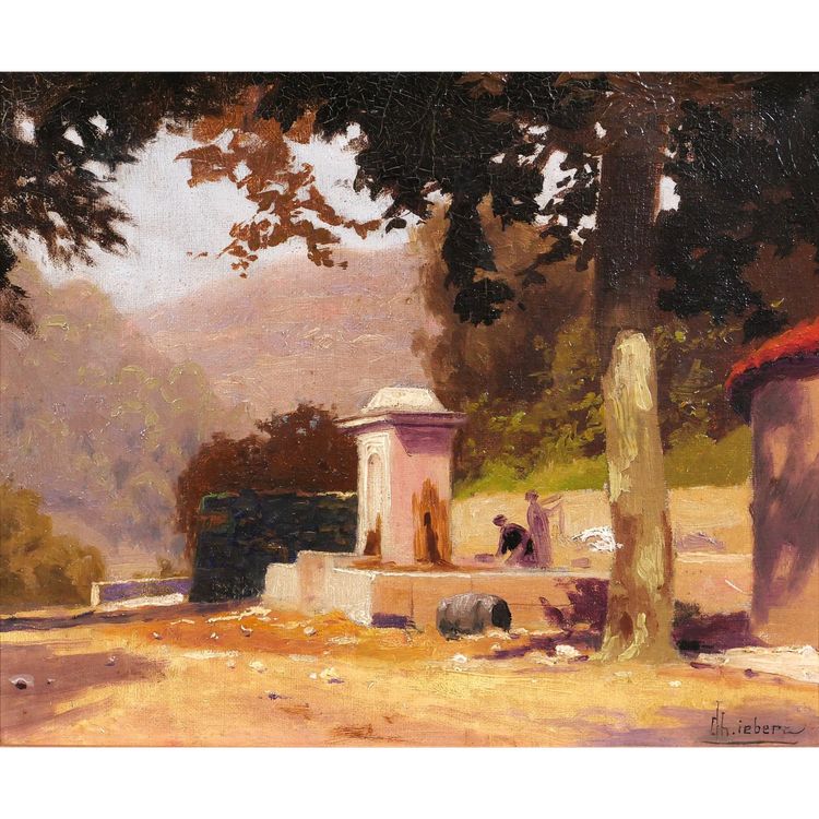 Charles LIEBERT Provence, Brunnen unter Platanen, Gemälde, um 1910-20 Var Landschaft