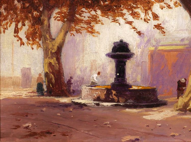 Charles LIEBERT Provence, Brunnen unter Platanen, Gemälde, um 1910-20 Var Landschaft