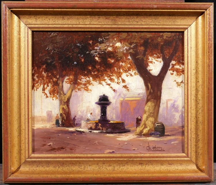 Charles LIEBERT Provence, Brunnen unter Platanen, Gemälde, um 1910-20 Var Landschaft