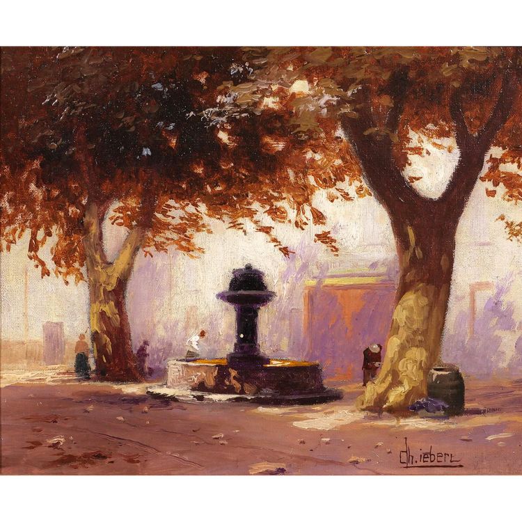 Charles LIEBERT Provence, Brunnen unter Platanen, Gemälde, um 1910-20 Var Landschaft