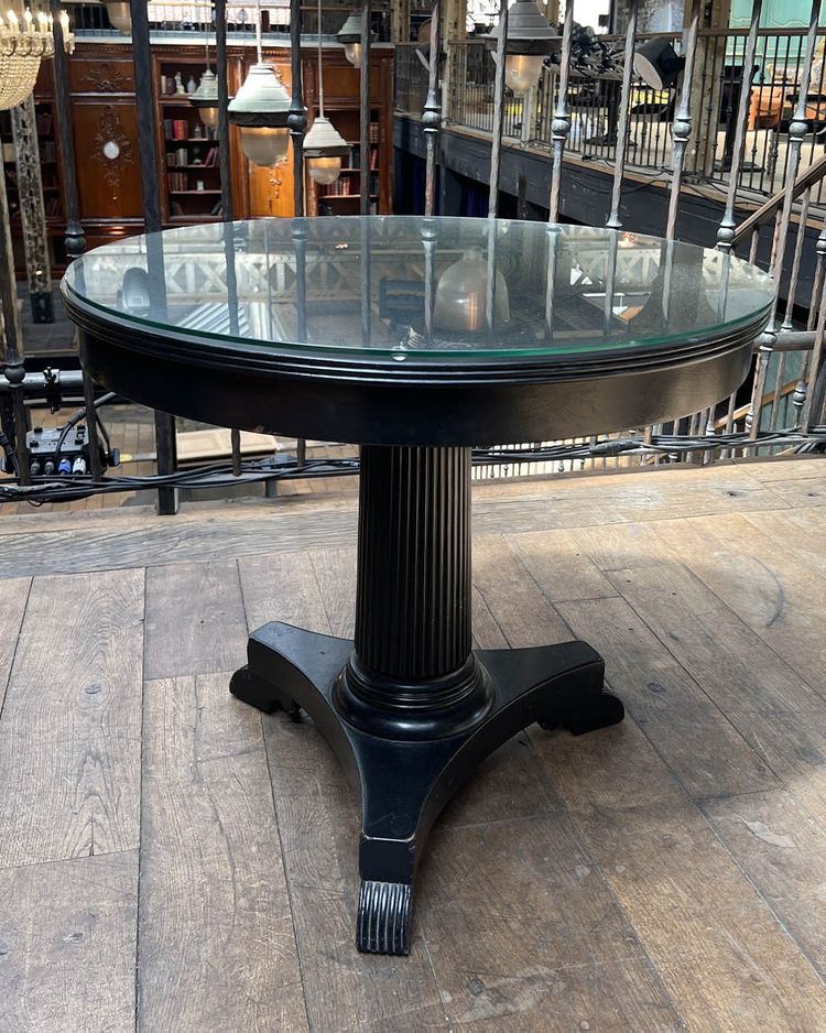 Pair of black lacquered wooden bistro tables