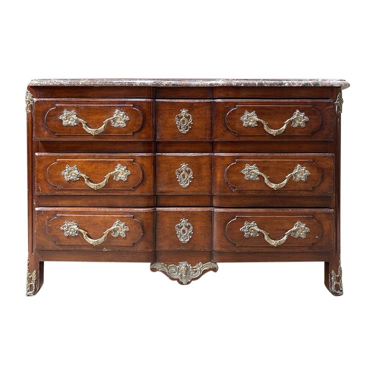 Chest of drawers in natural wood and Louis XV-style veneer