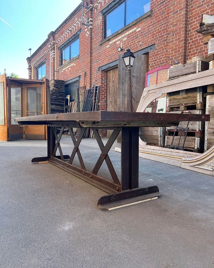 Oak top table with cast iron base