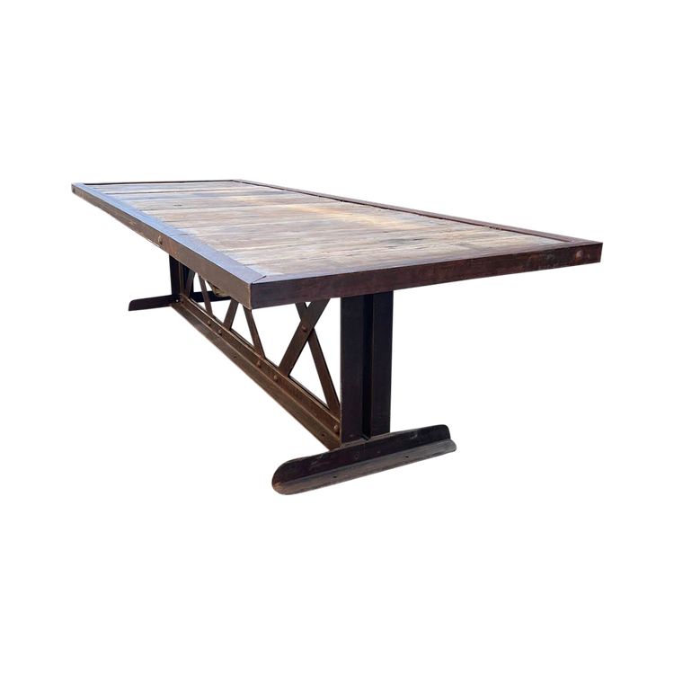 Oak top table with cast iron base