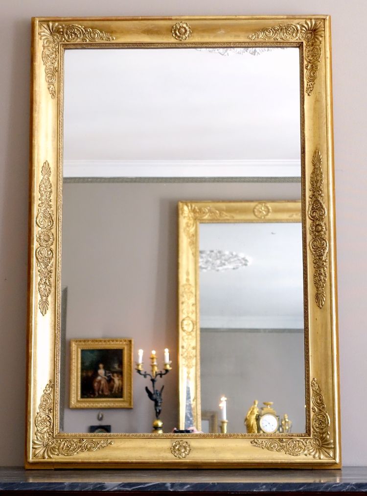 Large Empire giltwood fireplace mirror with mercury glass - 96cm x 142.5cm