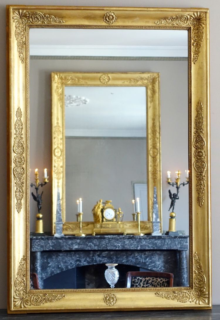 Large Empire giltwood fireplace mirror with mercury glass - 96cm x 142.5cm