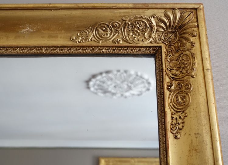 Large Empire giltwood fireplace mirror with mercury glass - 96cm x 142.5cm