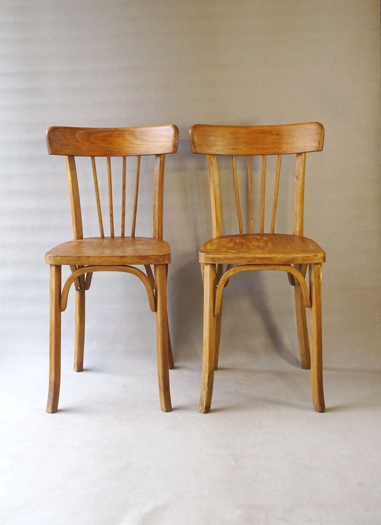 2 chaises bistrot 1950, Luterma , bois blond - no Thonet -no Baumann