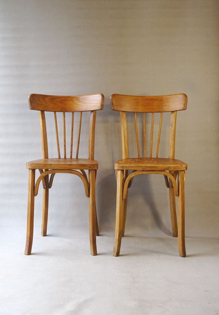 2 chaises bistrot 1950, Luterma , bois blond - no Thonet -no Baumann