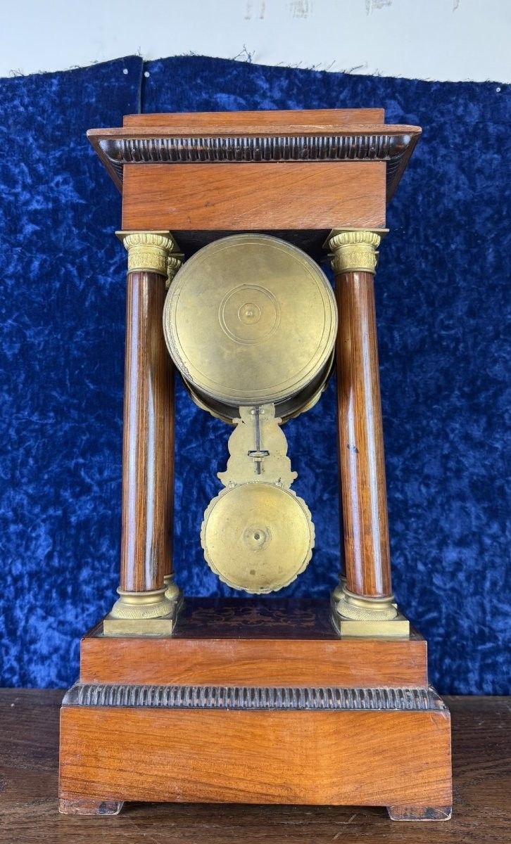 Napoleon III period portico clock in marquetry and gilded bronzes