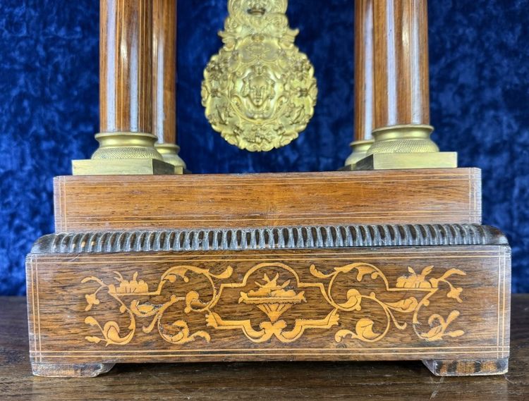 Napoleon III period portico clock in marquetry and gilded bronzes