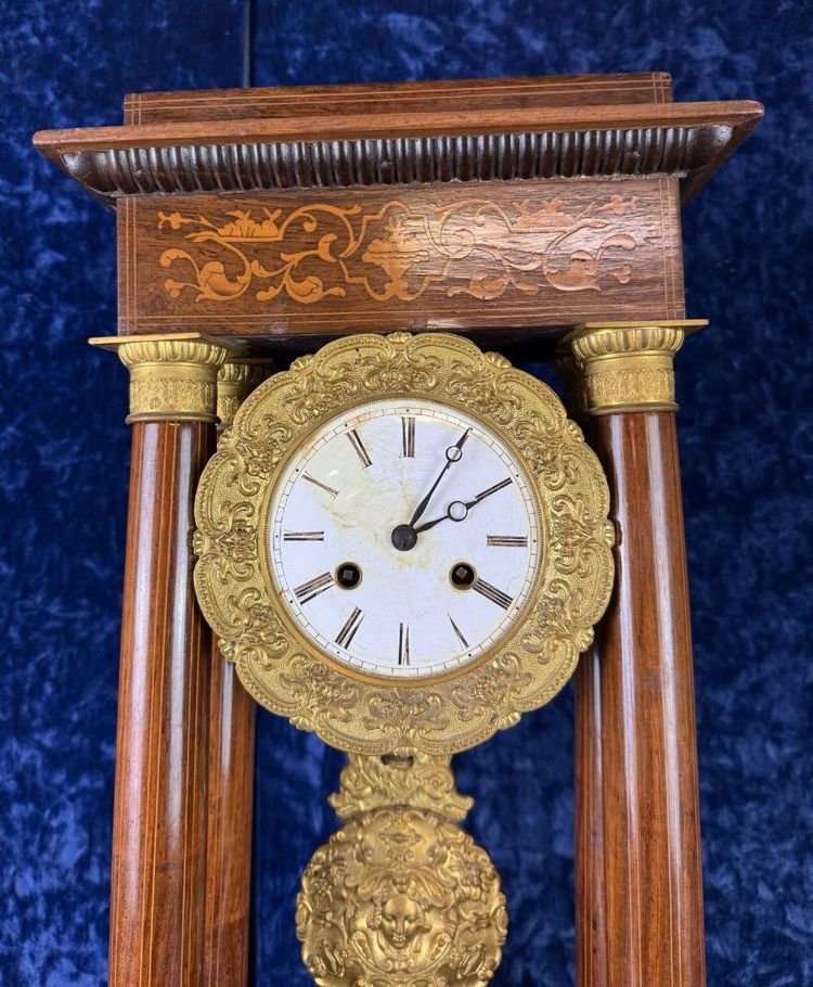 Napoleon III period portico clock in marquetry and gilded bronzes