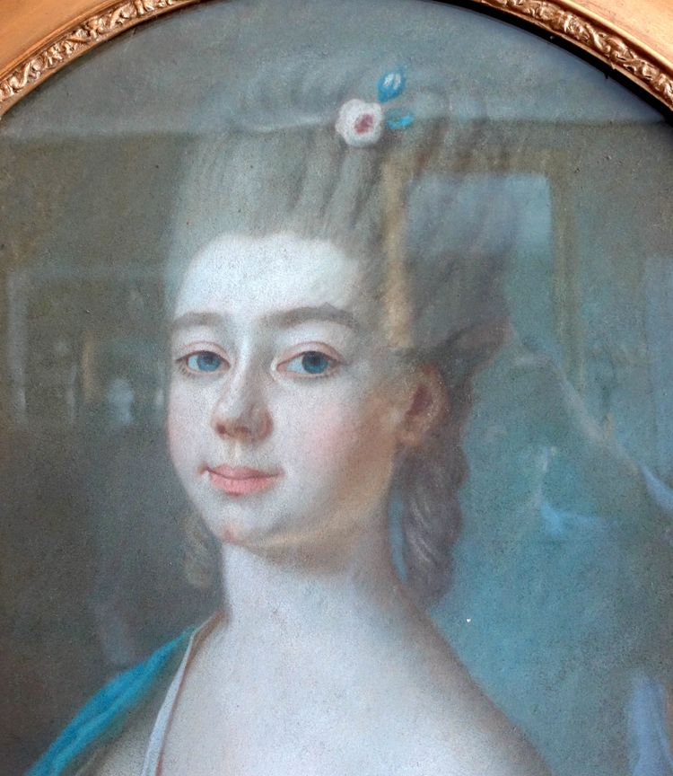 Scuola francese del XVIII secolo, ritratto di signora aristocratica in Flora, pastello, periodo Luigi XV