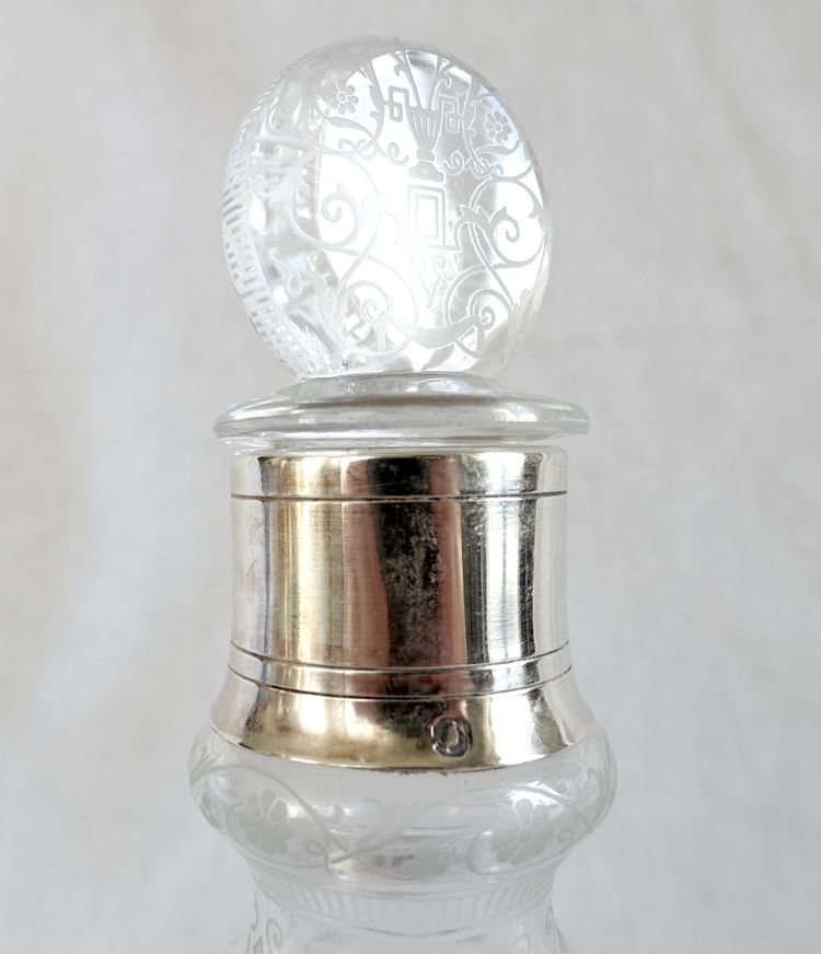 Baccarat - Michelangelo crystal liqueur decanter mounted in solid silver, Minerve hallmark