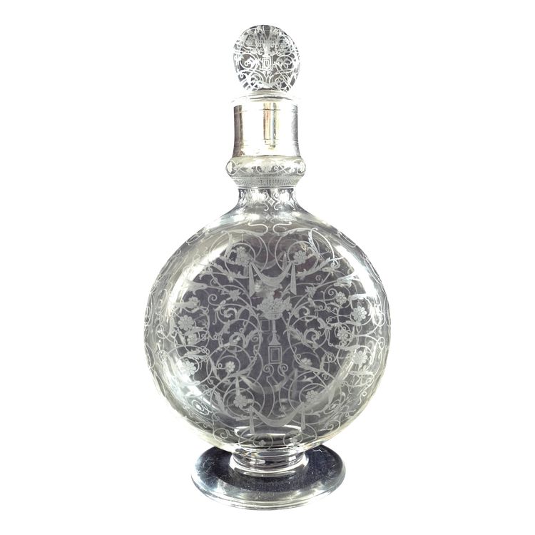 Baccarat - Michelangelo crystal liqueur decanter mounted in solid silver, Minerve hallmark
