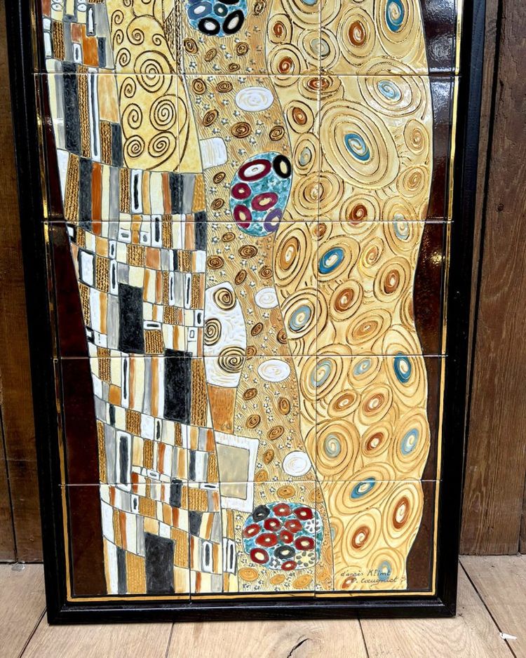 Gemälde auf Keramik nach Klimts "Der Kuss" - 24 Karat Vergoldung