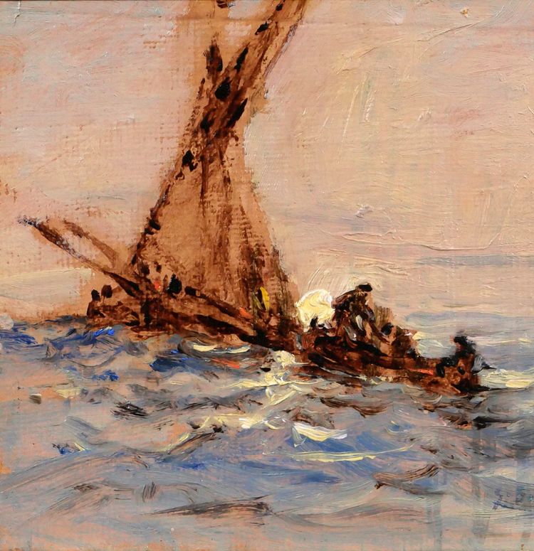 Sauveur BERNAY-THIERIC 1874-1963 Boot auf dem Meer, Lichteffekt, Gemälde, um 1900 Impressionismus