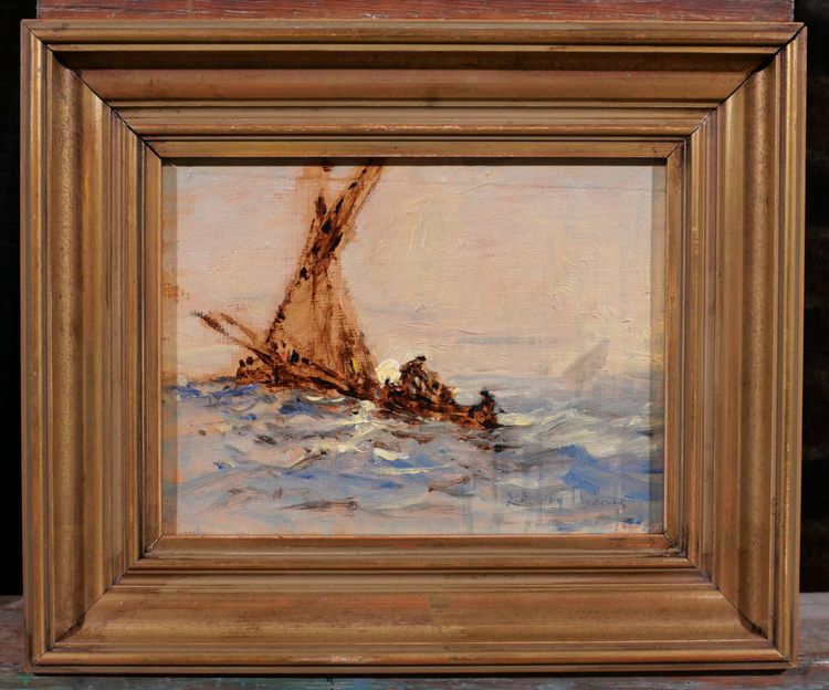 Sauveur BERNAY-THIERIC 1874-1963 Boot auf dem Meer, Lichteffekt, Gemälde, um 1900 Impressionismus
