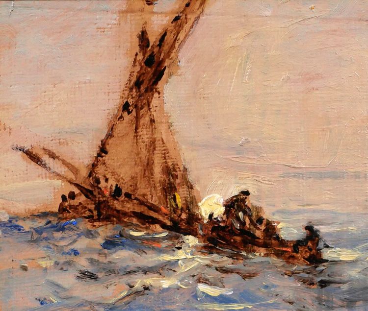 Sauveur BERNAY-THIERIC 1874-1963 Boot auf dem Meer, Lichteffekt, Gemälde, um 1900 Impressionismus