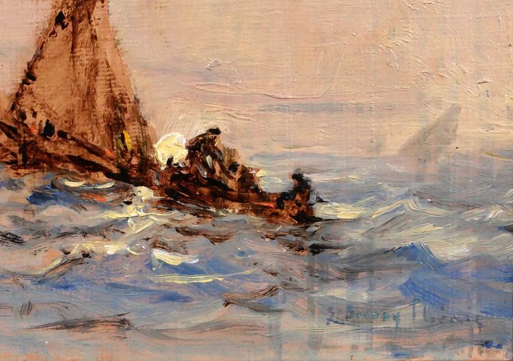 Sauveur BERNAY-THIERIC 1874-1963 Boot auf dem Meer, Lichteffekt, Gemälde, um 1900 Impressionismus