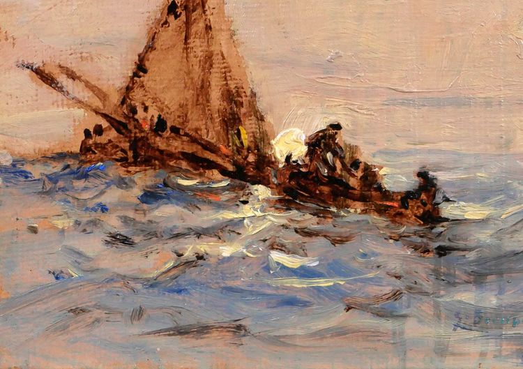 Sauveur BERNAY-THIERIC 1874-1963 Boot auf dem Meer, Lichteffekt, Gemälde, um 1900 Impressionismus