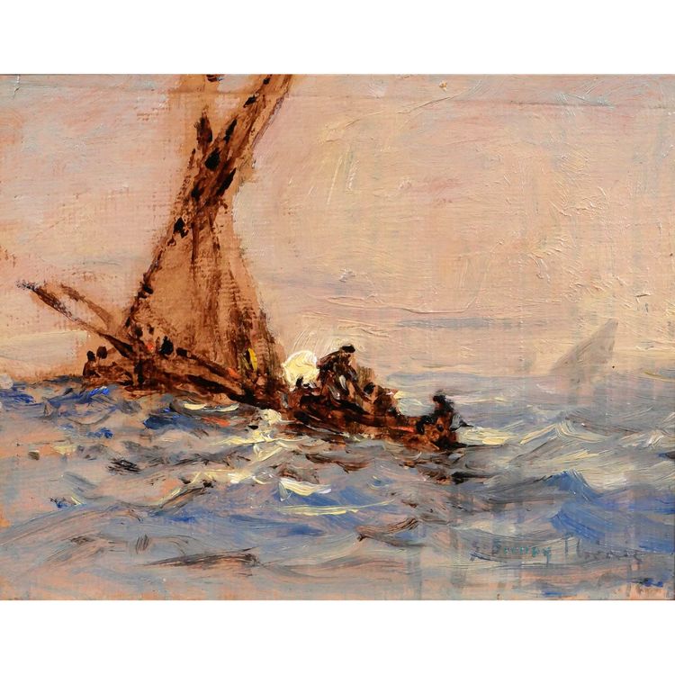 Sauveur BERNAY-THIERIC 1874-1963 Boot auf dem Meer, Lichteffekt, Gemälde, um 1900 Impressionismus