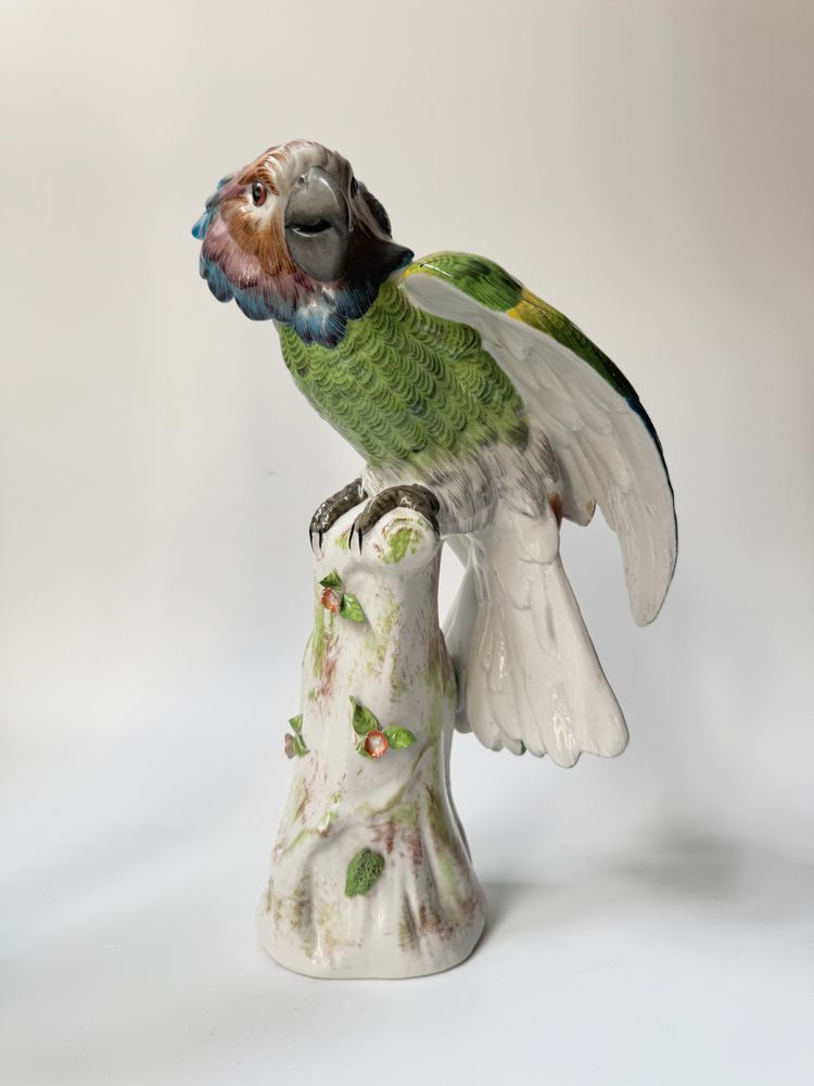 Pair of perched parrots in Paris porcelain (Bourdois & Bloch) H36