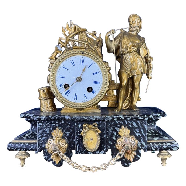 Napoleon III period clock in faux marble painted wood and gilded regule