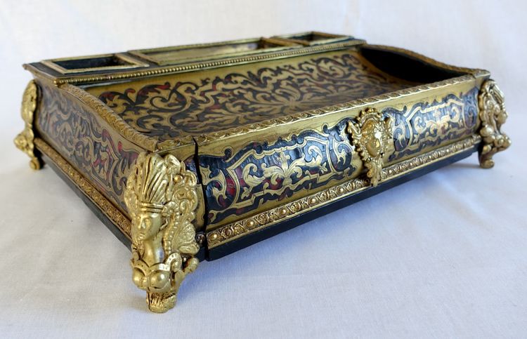 Large Napoleon III inkwell in the Louis XIV style, Boulle marquetry desk set