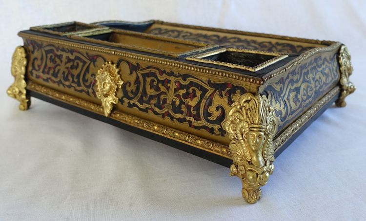 Large Napoleon III inkwell in the Louis XIV style, Boulle marquetry desk set