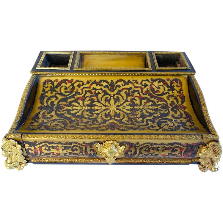 Large Napoleon III inkwell in the Louis XIV style, Boulle marquetry desk set