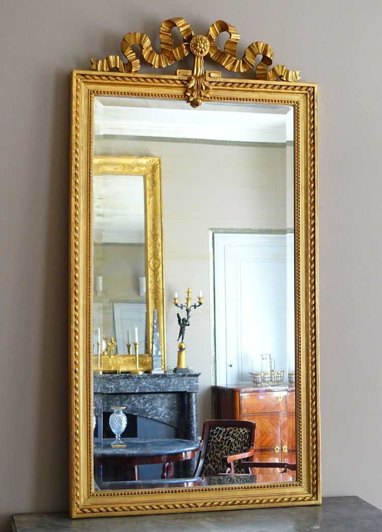 Miroir de cheminée / à suspendre, style Louis XVI, bois doré - 79cm x 150cm