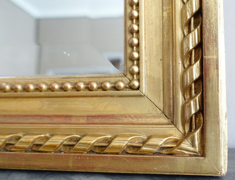Miroir de cheminée / à suspendre, style Louis XVI, bois doré - 79cm x 150cm
