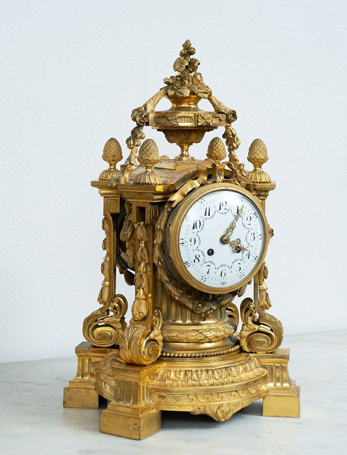 Antique Napoleon III gilt bronze clock. 19th century.