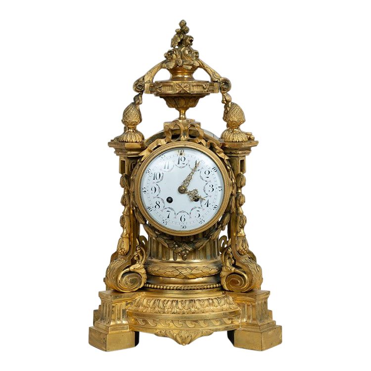 Antique Napoleon III gilt bronze clock. 19th century.