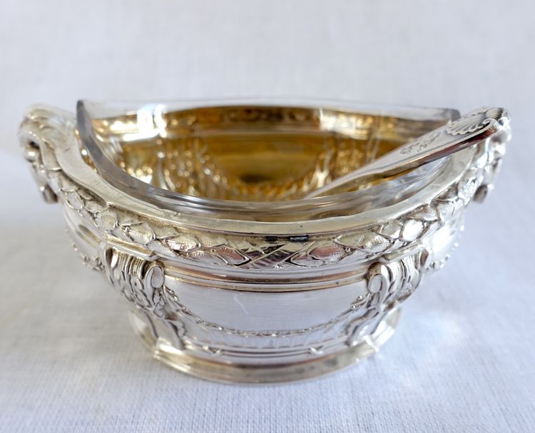 Puiforcat: suite of 4 solid silver salt cellars, Louis XVI style, ram heads