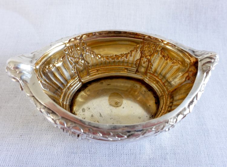 Puiforcat: suite of 4 solid silver salt cellars, Louis XVI style, ram heads