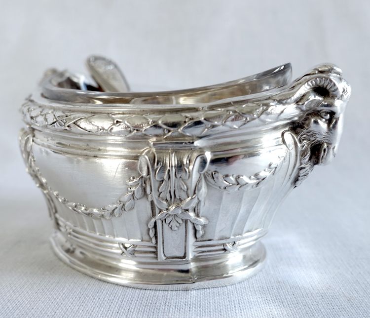 Puiforcat: suite of 4 solid silver salt cellars, Louis XVI style, ram heads